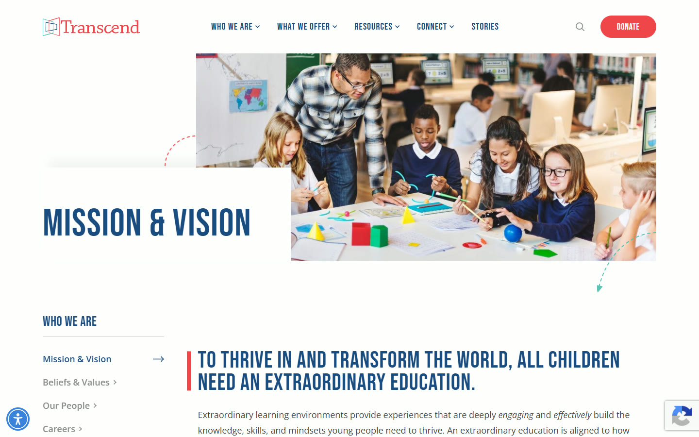 Transcend: Mission and vision page, shown for context. The platform itself is internal.